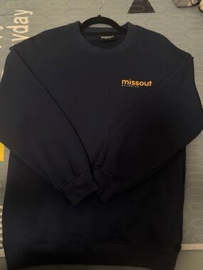 Missout Navy Crewneck Sweater with Yellow Logo Accent
